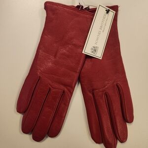 NWT CHARTER CLUB Red Leather Wool lined Gloves Sz M